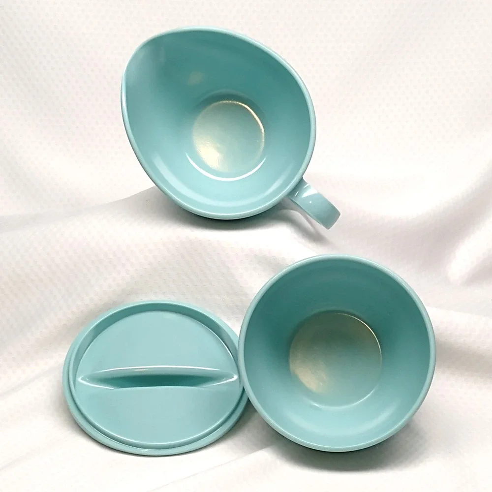 Vintage Royalon Melmac Light Blue Creamer & Sugar Bowl with Lid Set 411-1 414-1